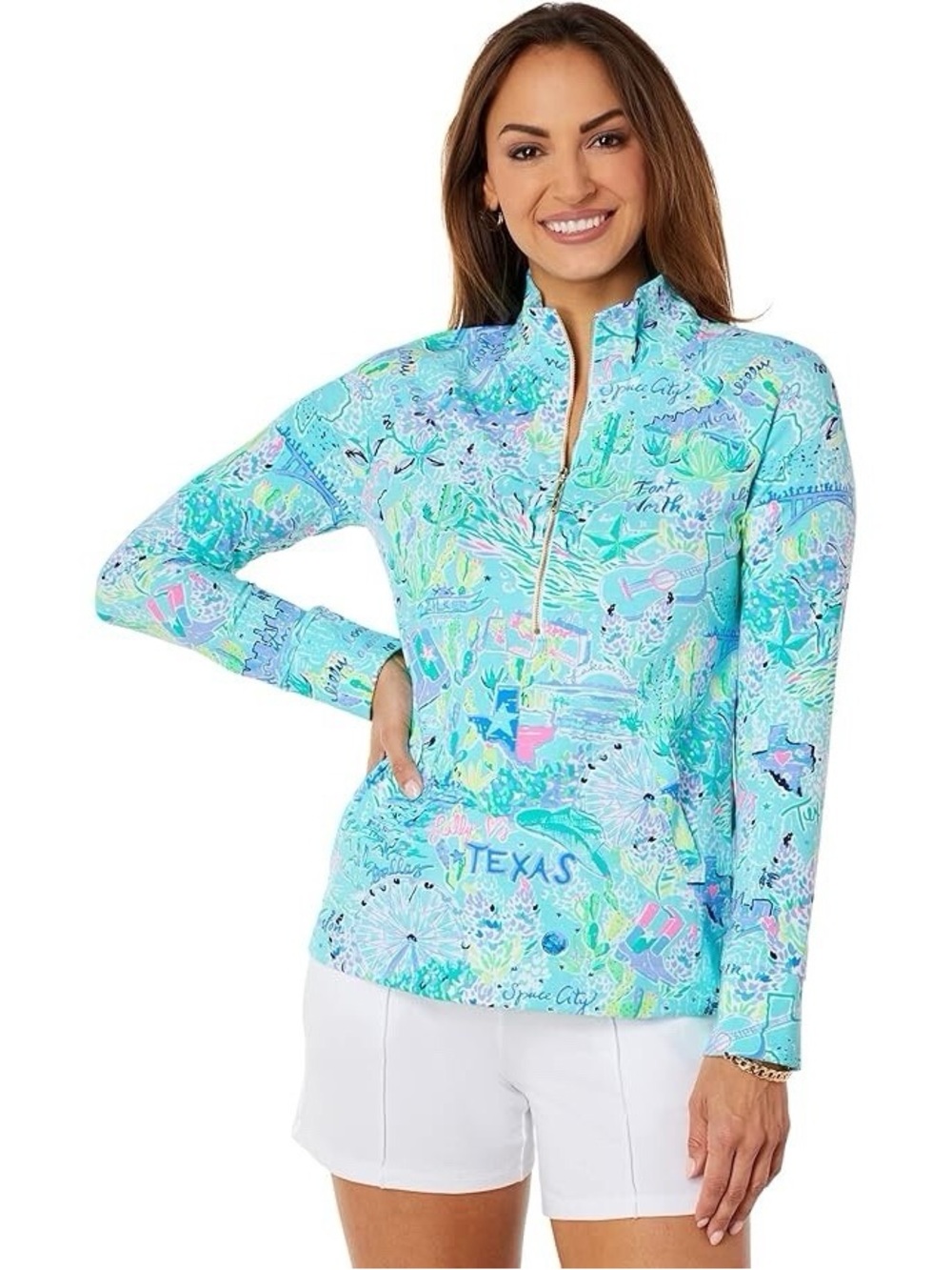 Lilly Pulitzer Skipper Popover Top Lilly Loves Texas UPF 50+ Size Large NWT